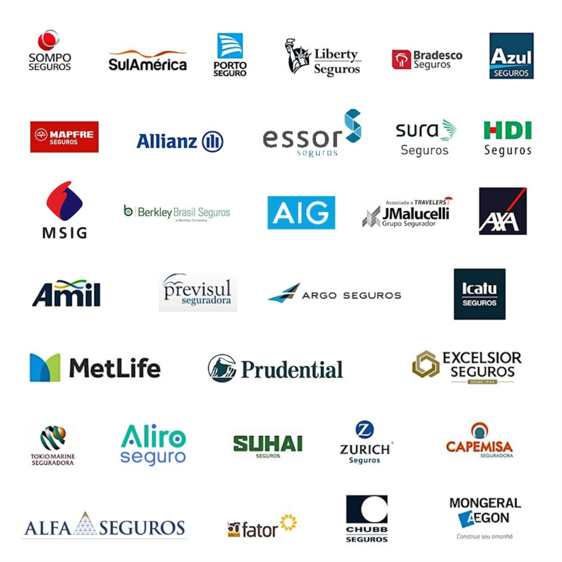 Logotipos das seguradoras parceiras da GRANeto Seguros